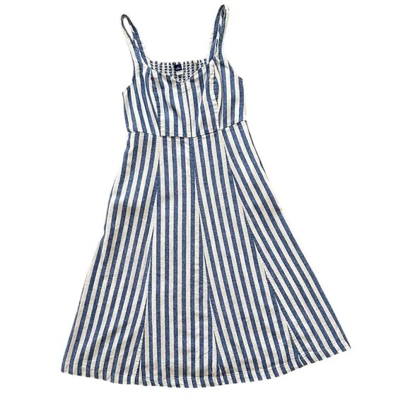 Old Navy Women's Petite Fit & Flare Midi Dress Blue Striped Size M - Picture 10 of 11